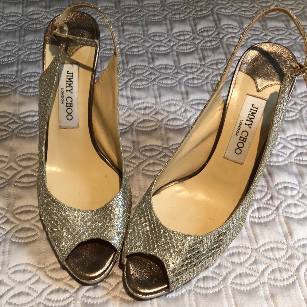 Jimmy Choo Sparkle Nova Peep Toe Heels. Size 39.